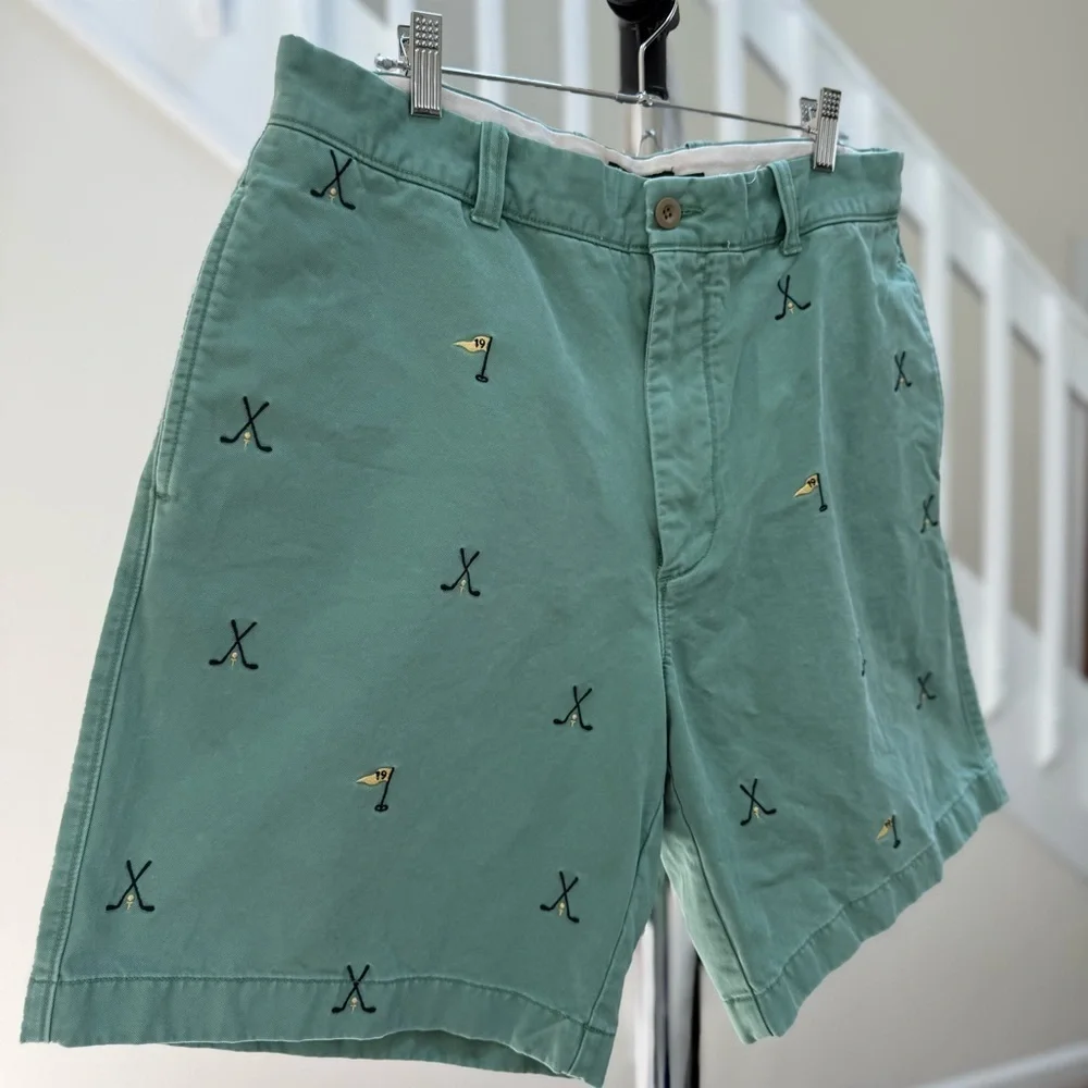J. Crew Men's Light Green Embroidered Chino Golf 100% Cotton Shorts Size 36